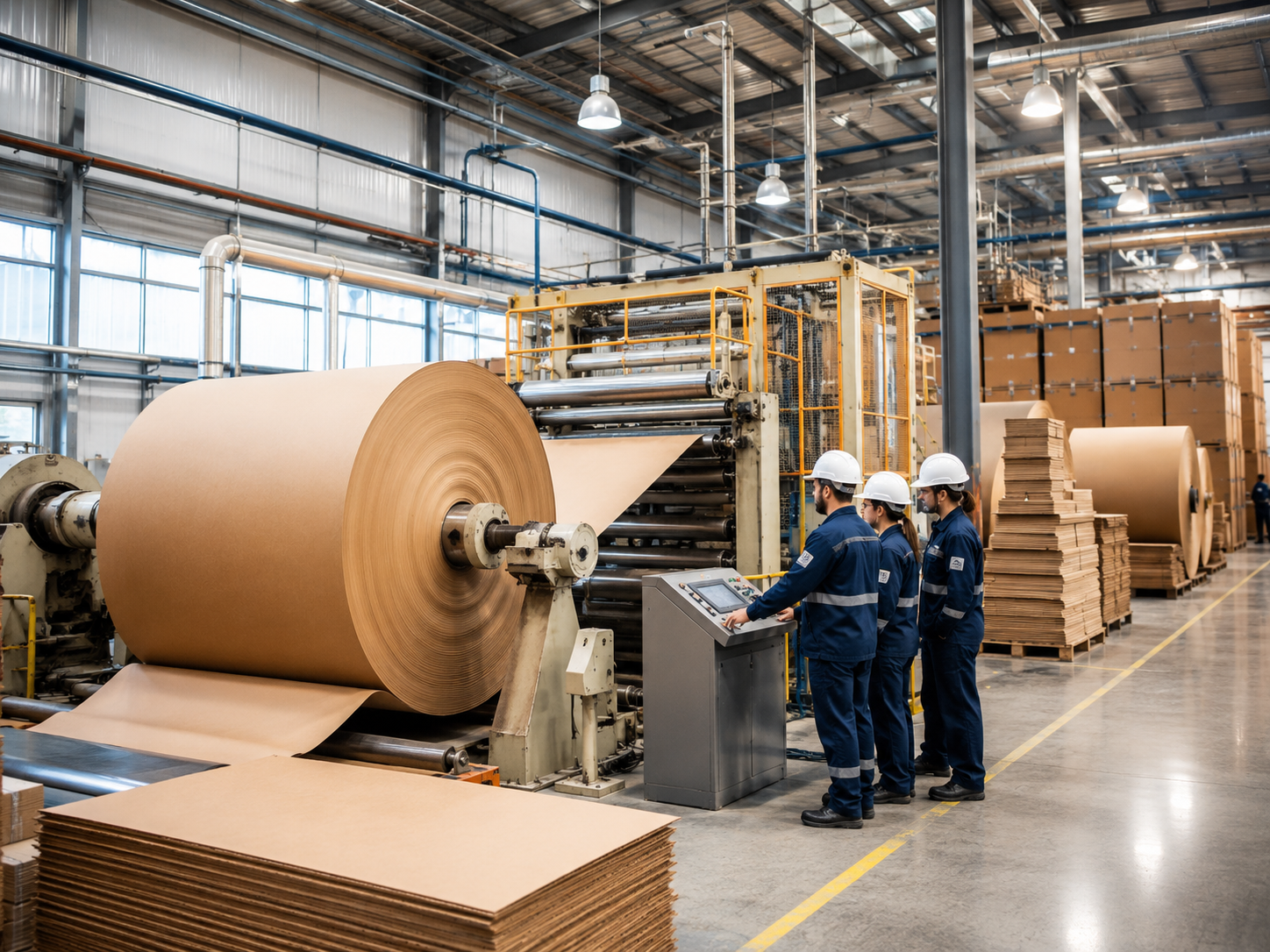 Produção industrial de papelão ondulado